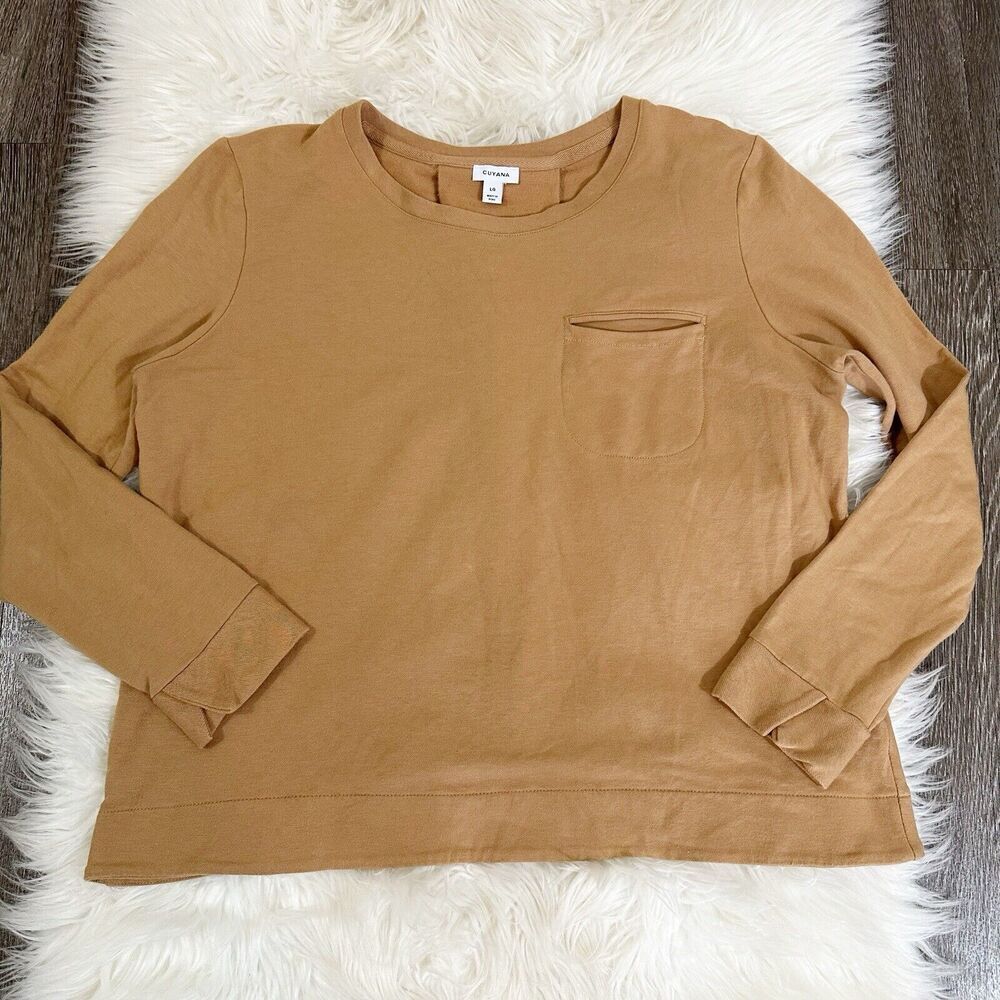 Cuyana Womens Pocket Front Sweatshirt Size Large Pullover Minimalist Brown